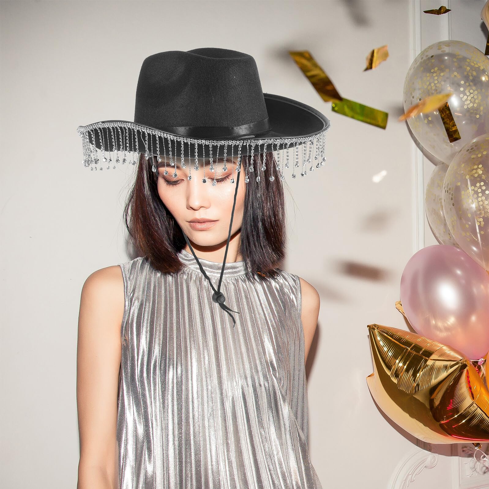 ibasenice Sombrero de Estilo Occidental para Mujer Detalles Borlas para Bodas y Fiestas Sombrero Occidental Eventos Especiales