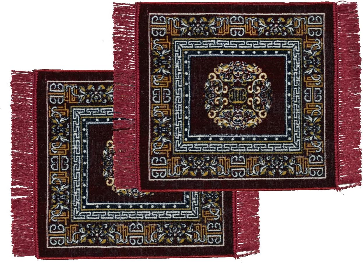Prayer Aasan/Mat Traditional Design Velvet Aasan | Meditation Prayer Carpet Mat | Pooja Aasan Mat | Multipurpose Premium Velvet Rug Mat Pack of 2-Maroon