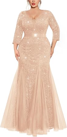 MISSMAY Womens Plus Size Formal Evening Gowns Tulle Mermaid Maxi Dresses