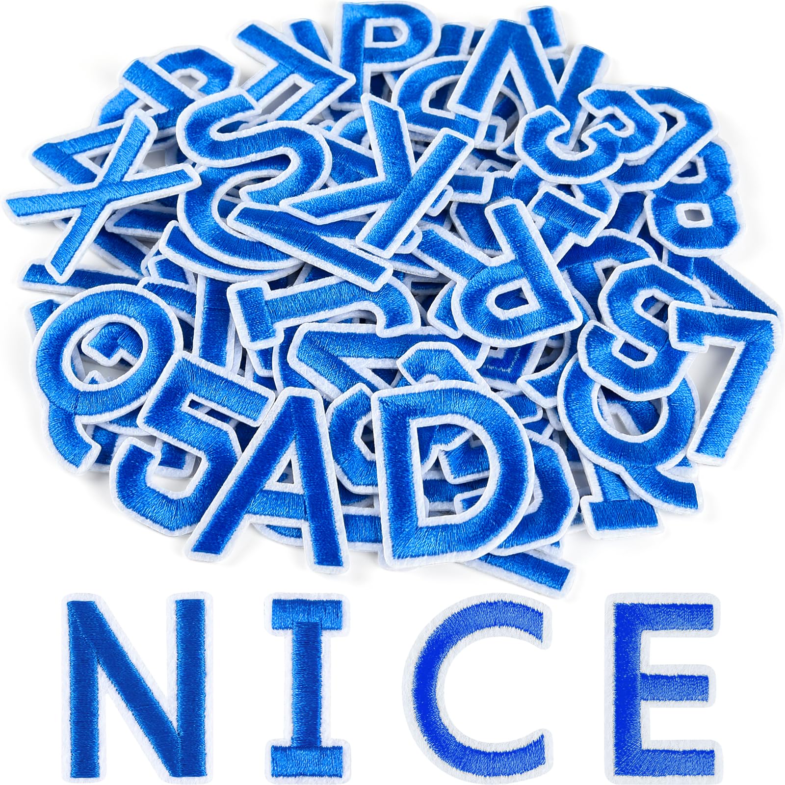 ASTARON 36 Pcs Iron on Letters and Numbers Patches, 1.5 Inch Alphabet Embroidered Patch A-Z, Numbers 0-9 Patches Alphabet Cloth Patch for Clothes, Socks, Jeans, Hat, DIY Accessories(Blue)