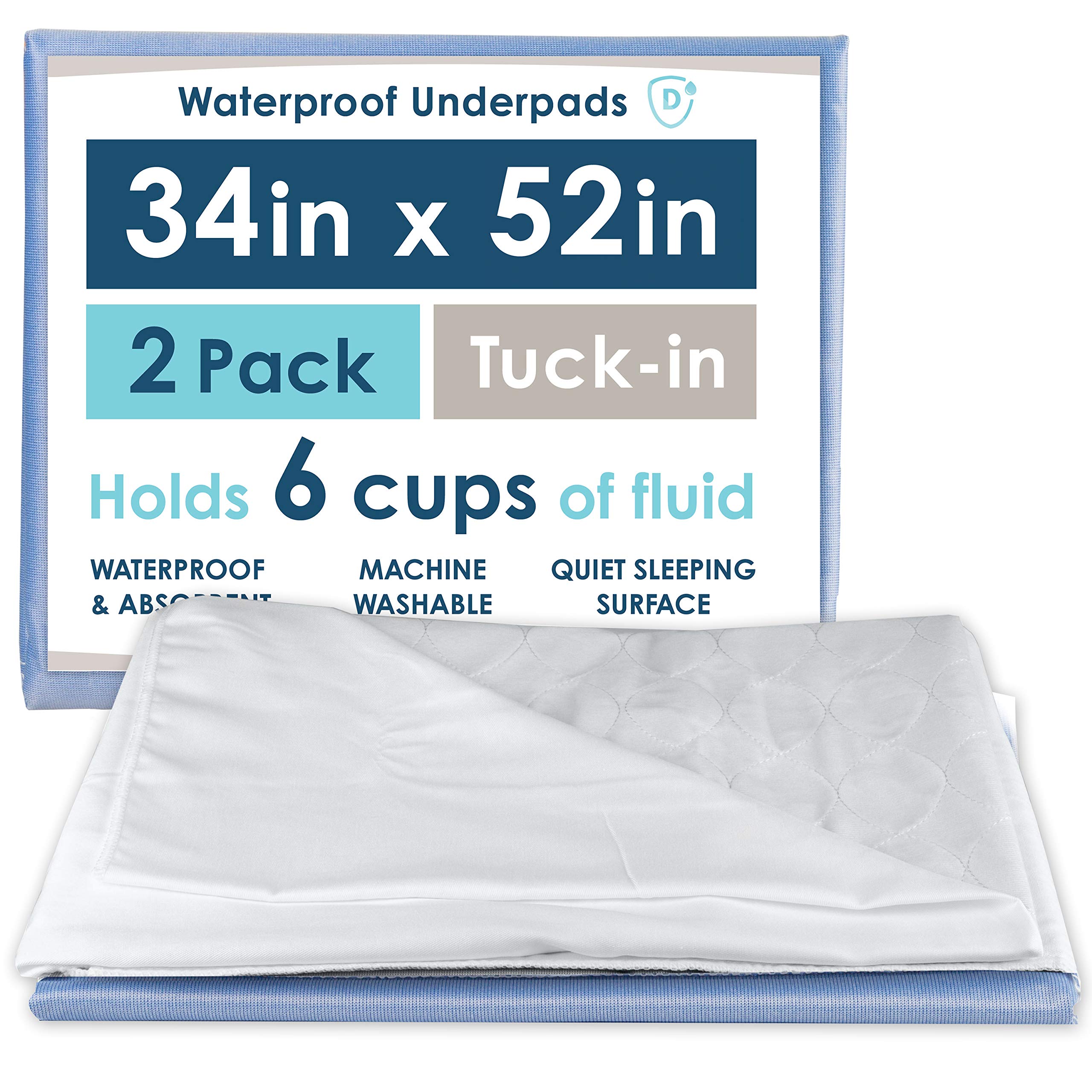 Pack of 2 Washable Waterproof Mattress Sheet Protector Bed Underpad - Large 36 x 54 inches with Tuck-Ins