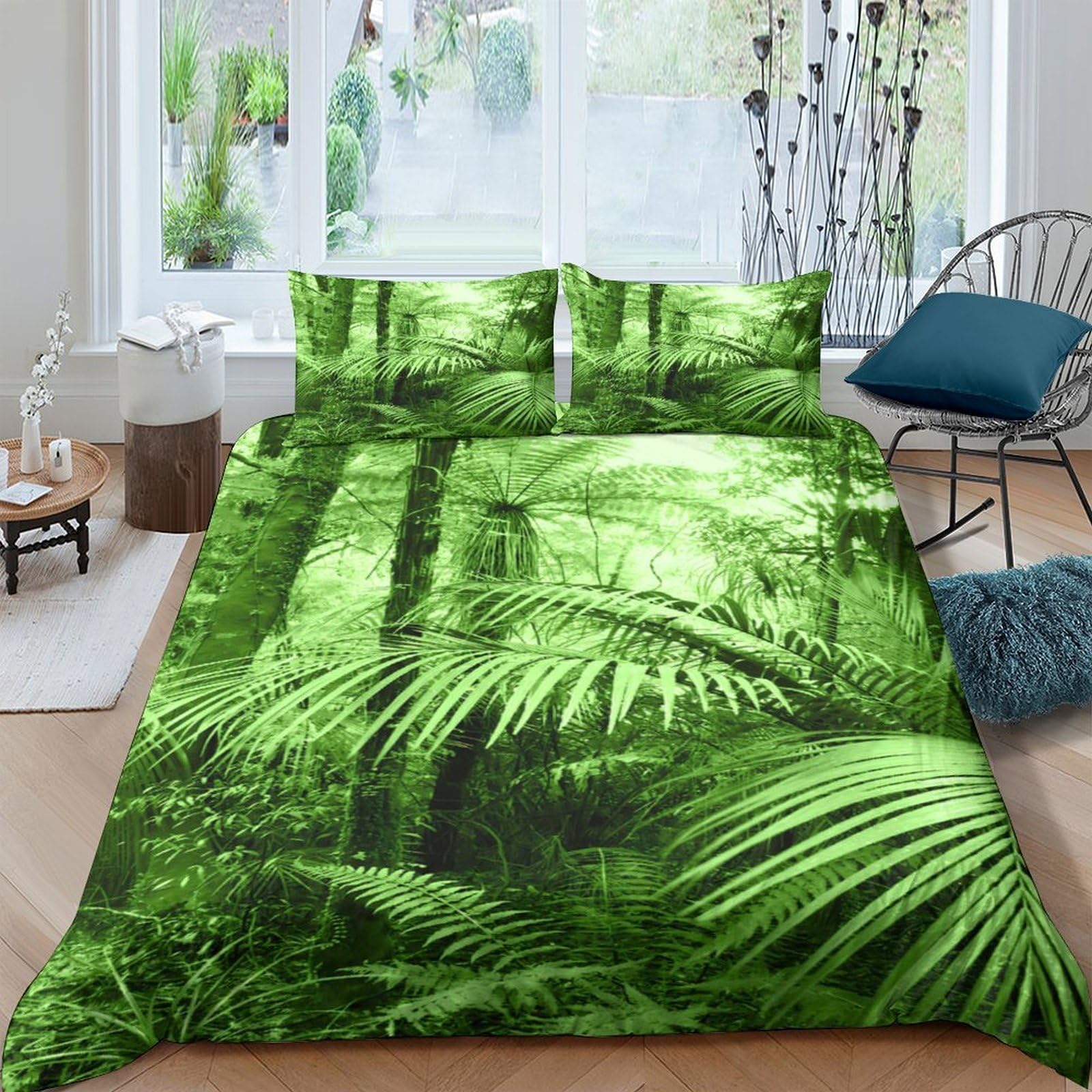 Ctjqhvkz Style-2 3D Printed Tropical Rainforest Fitted Sheet Microfiber Green Jungle Bed Cover For Bedroom Guest Room Decor Single（135X200cm）