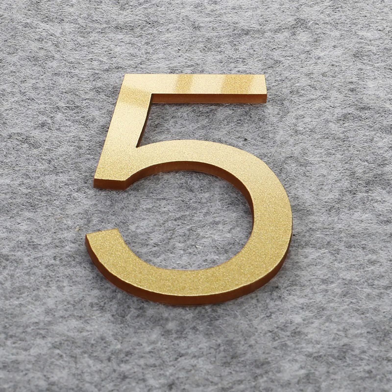 Self Adhesive House Numbers Stickers 2/3/4 Inch Modern Acrylic Door Number Gold/Silver/Black/White Address Mailbox Sign, for Wall Decor Hotel Apartment Cafe Room Yard Office Garden Street(Gold 5,3In)