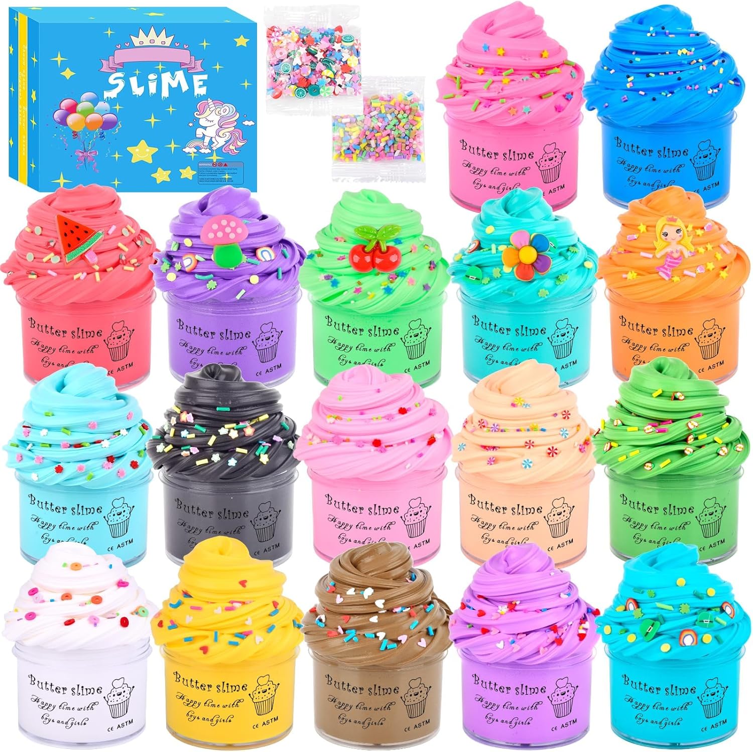 17 Pack Butter Slime Kit for Kids, Soft Stretchy Party Favors Stress Relief Toy for Girls Boys, Classroom Exchange Gifts, DIY Party Supplies Birthday Gifts