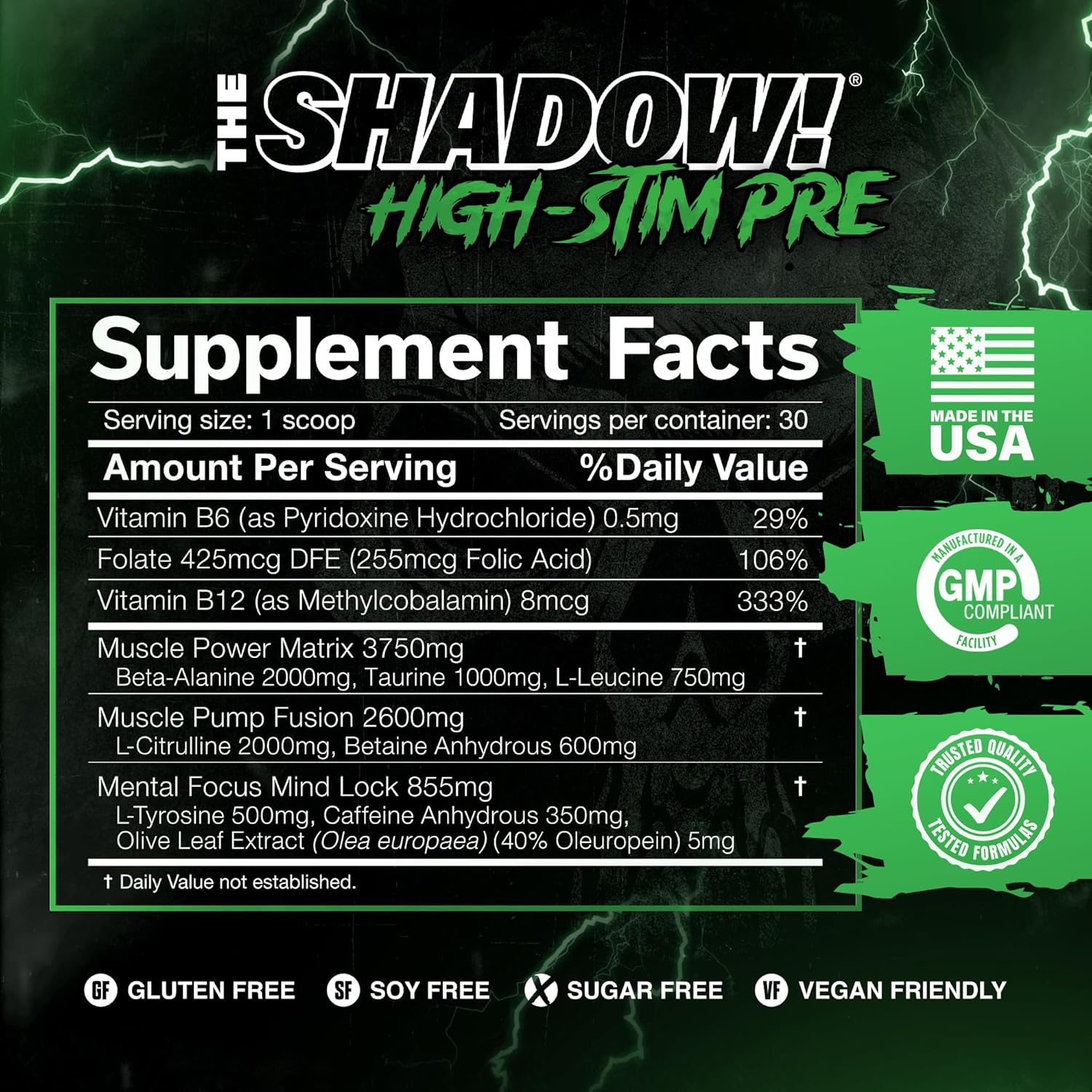 JNX SPORTS The Shadow! High Stim Preworkout | 350mg of Caffeine | Fruit Punch 30 Servings | Electric Energy, Mental Focus & Superhuman Strength for Men & Women