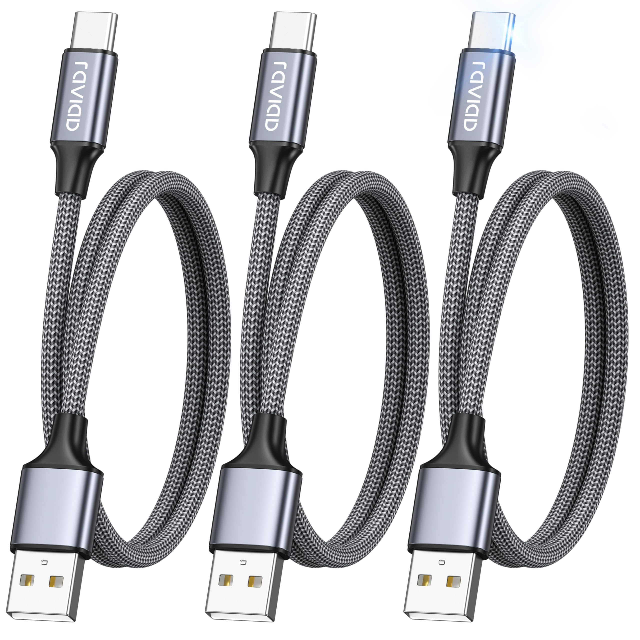 RAVIAD Cavo USB Type-C [3Pezzi, 1m] Cavo USB C Ricarica Rapida 3A QC 3.0 | Nylon Intrecciato Cavo Ricarica USB C per Samsung Galaxy S25/ S24/ S23/ S22, iPhone 17 16 15 Pro Max Plus, P60 P50, Pixel