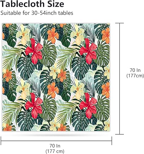 Miniatura 2 de VVA Mantel cuadrado de 70 x 70 pulgadas, resistente a las manchas, reutilizable, lavable, de poliéster, estilo hawaiano, tropical, para el hogar,