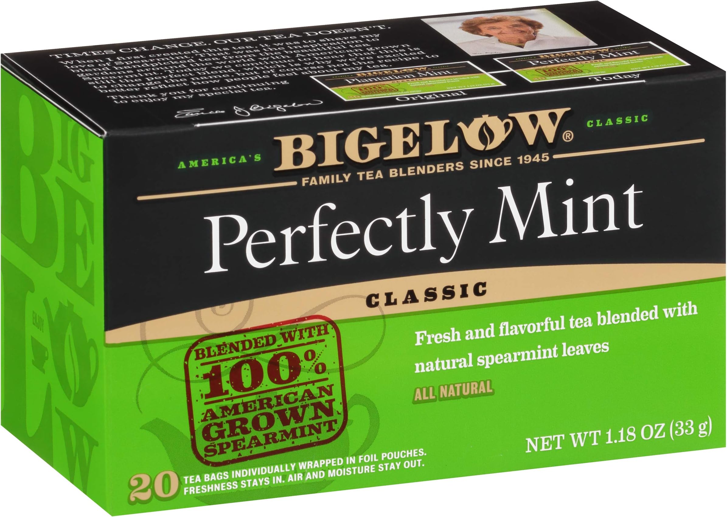 Perfectly Mint Black Tea, Caffeinated with Spearmint, 20 Count Box (Pack of 6), 120 Total Tea Bags