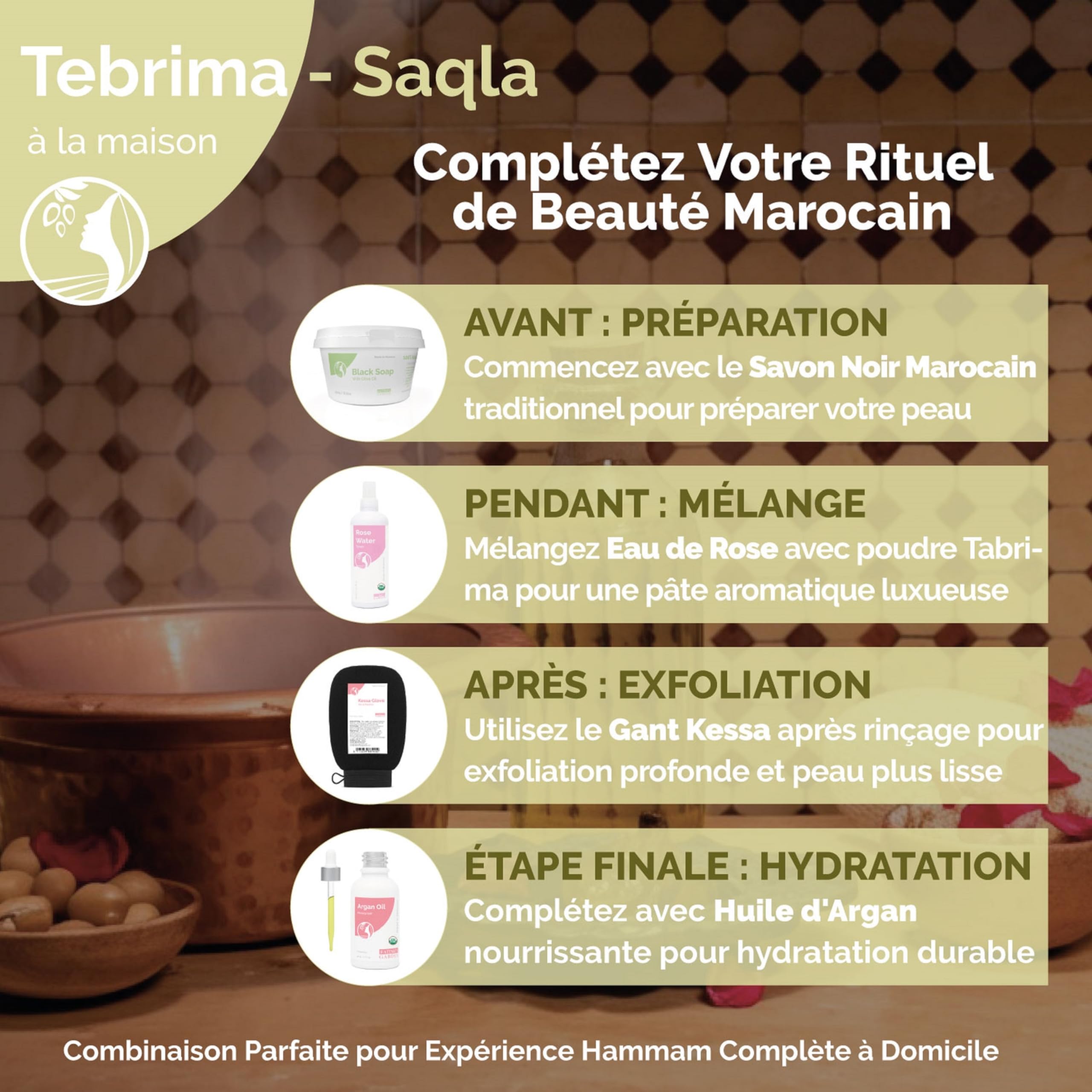 Fatima's Garden Exfoliant Hammam Marocain - Poudre Tabrima/Seqla Authentique pour Peau Douce et Éclatante - 150g