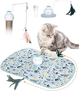 HAPPY HACHI Cat Toy Self-Employment, 3-in-1 Interactive Feather Toy Cats with 360 Degree Automatic Rotating USB Rechargeable Complete Set Cat Accessories Electric (Light Blue) product image