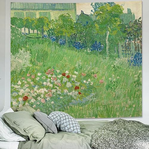 Avinyl Green Van Gogh Artwork Tapestry Spring Garden Floral Wall Art Tapestry for Bedroom Aesthetic, Plant Oil Painting Vintage Nature Wall Hanging for Living Room Dorm Decor 51in x 60in