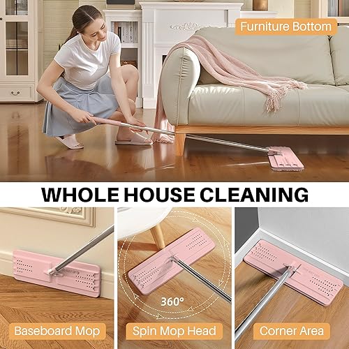 Miniatura 6 de JOYMOOP Trapeador plano, trapeadores de microfibra para limpieza de suelos, mango largo de 60 pulgadas con cabezal plano flexible de 13 pulgadas,