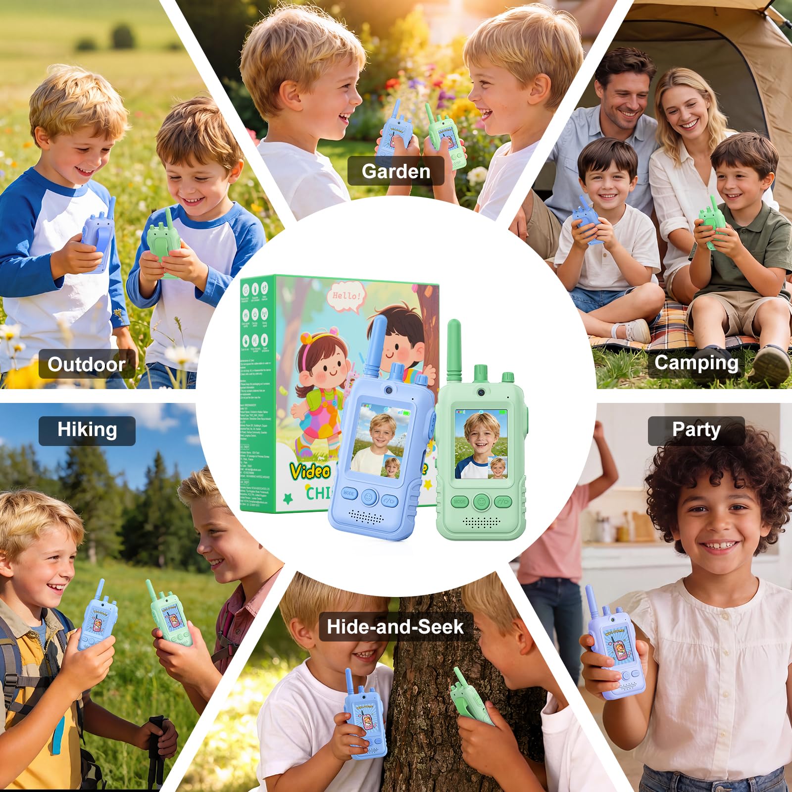 Video Walkie Talkie Kinder, 2er Set Walky Talky Kinder Aufladbar mit Kamera, Funkgerät Kinder mit Gürtelclip & Taschenlampe, Geschenkideen Jungen Geschenk für 3 4 5 6 7 8 Jahre