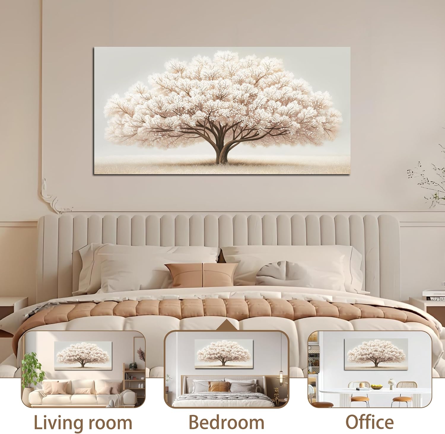 MMMSANSAT White Tree of Life Wall Art for Living Room Modern Botanical Landscape Canvas Prints Artwork for Bedroom Office Wall Home Decor 20"X40"