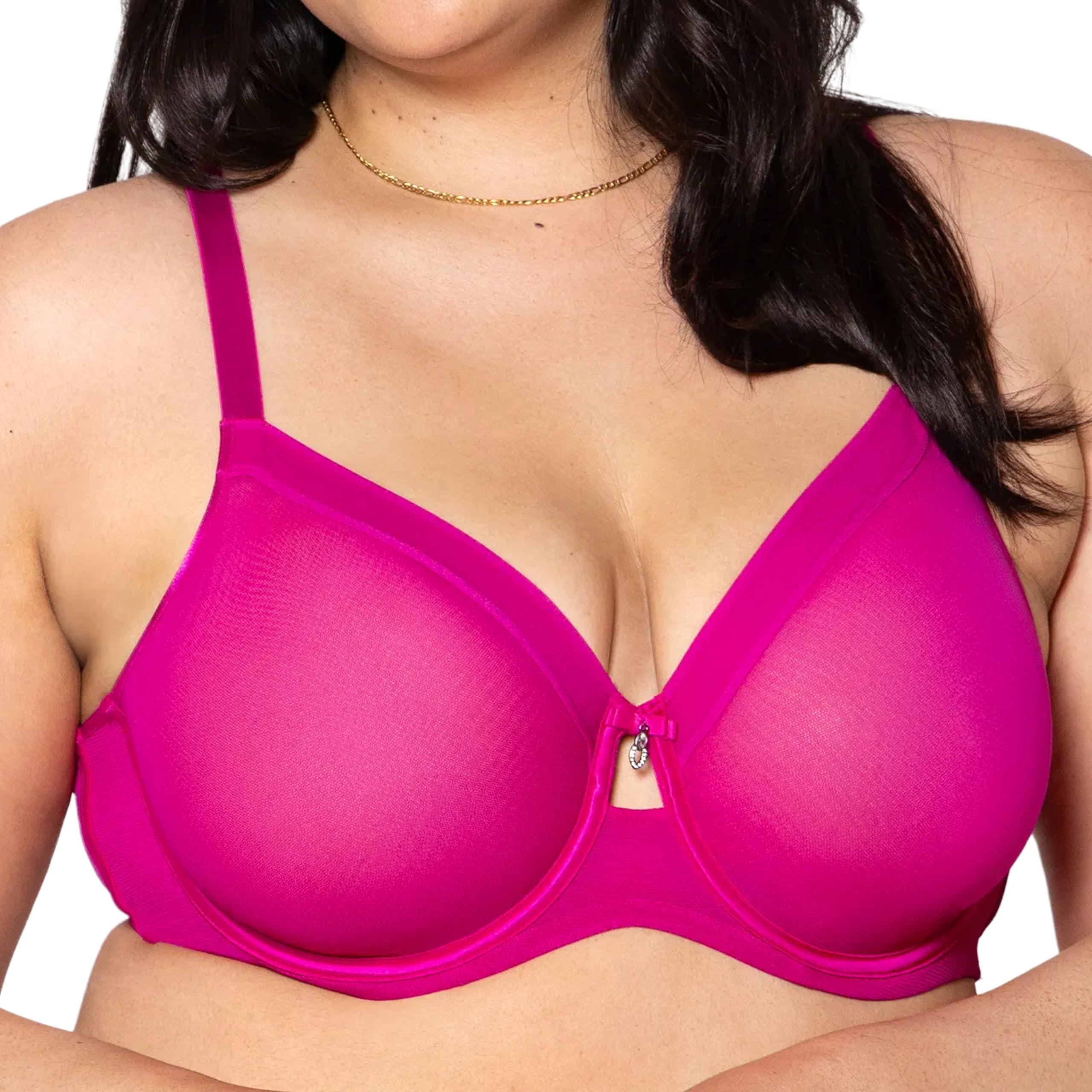 Curvy Couture Women's Sheer Mesh Full Coverage Unlined Underwire Bra, Glamberry, 36DD