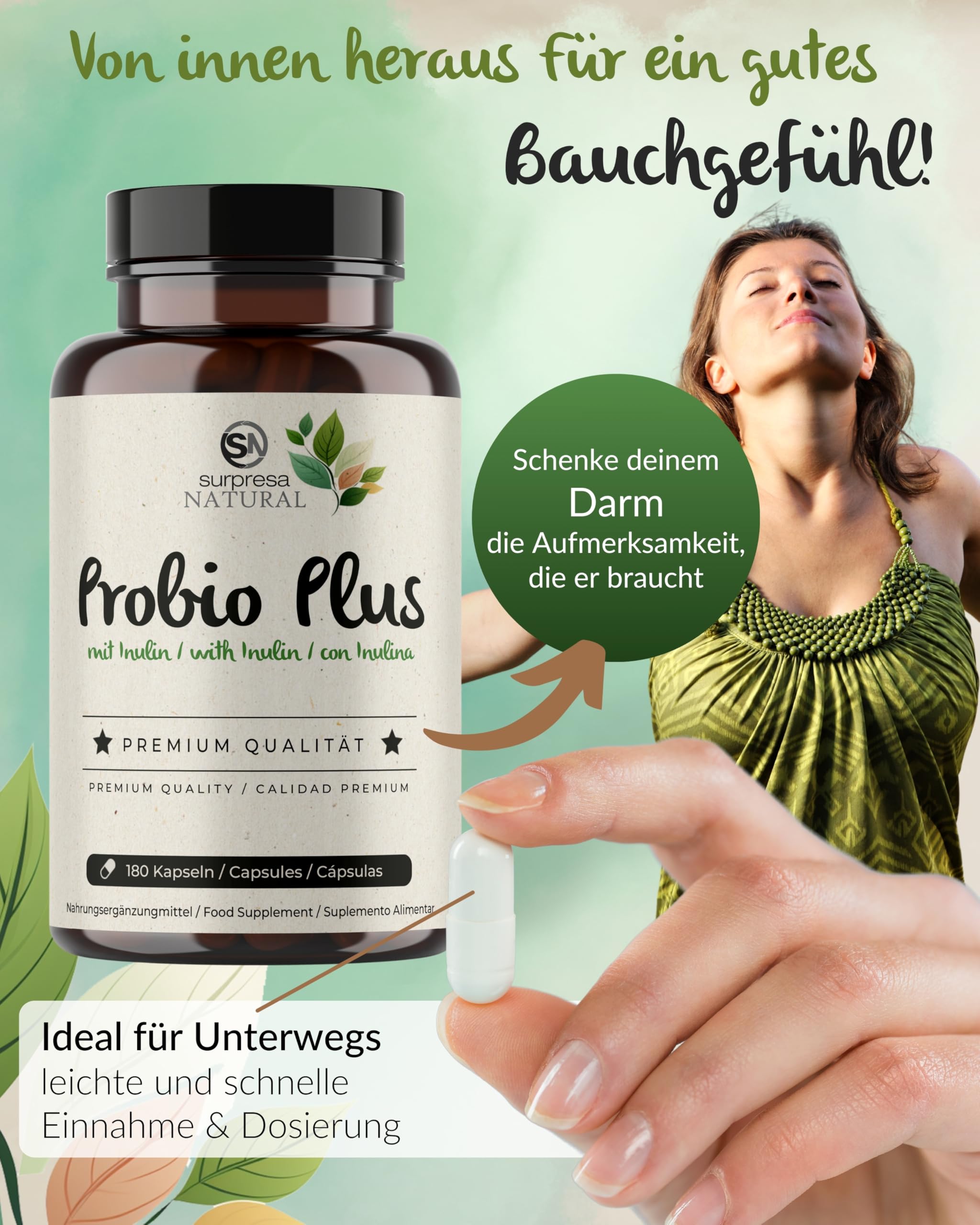 Probio Plus Kapseln hochdosiert I 3x 180 Kapseln mit Inulin & Bacillus subtilis I 20 Mrd. KBE pro Tag I Kulturen Komplex 18 Bakterienstämme I magensaftresistent & vegan