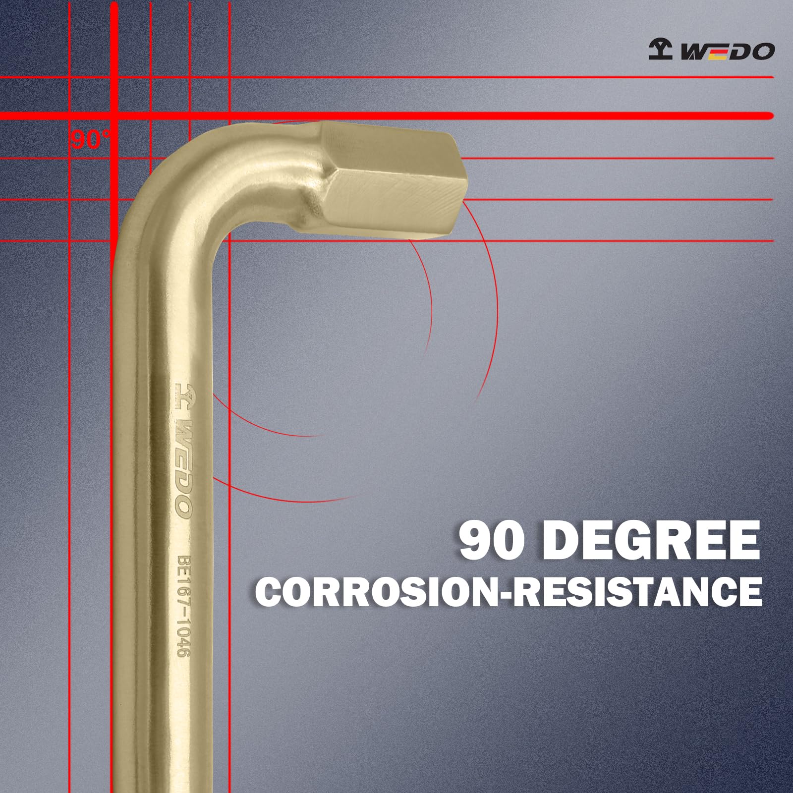 WEDO Set di 2 chiavi a brugola senza scintilla, set di chiavi a brugola da 12 mm, lunghezza 130 mm, in alluminio bronzo, resistenza alla corrosione, certificato BAM & FM, strumenti di riparazione