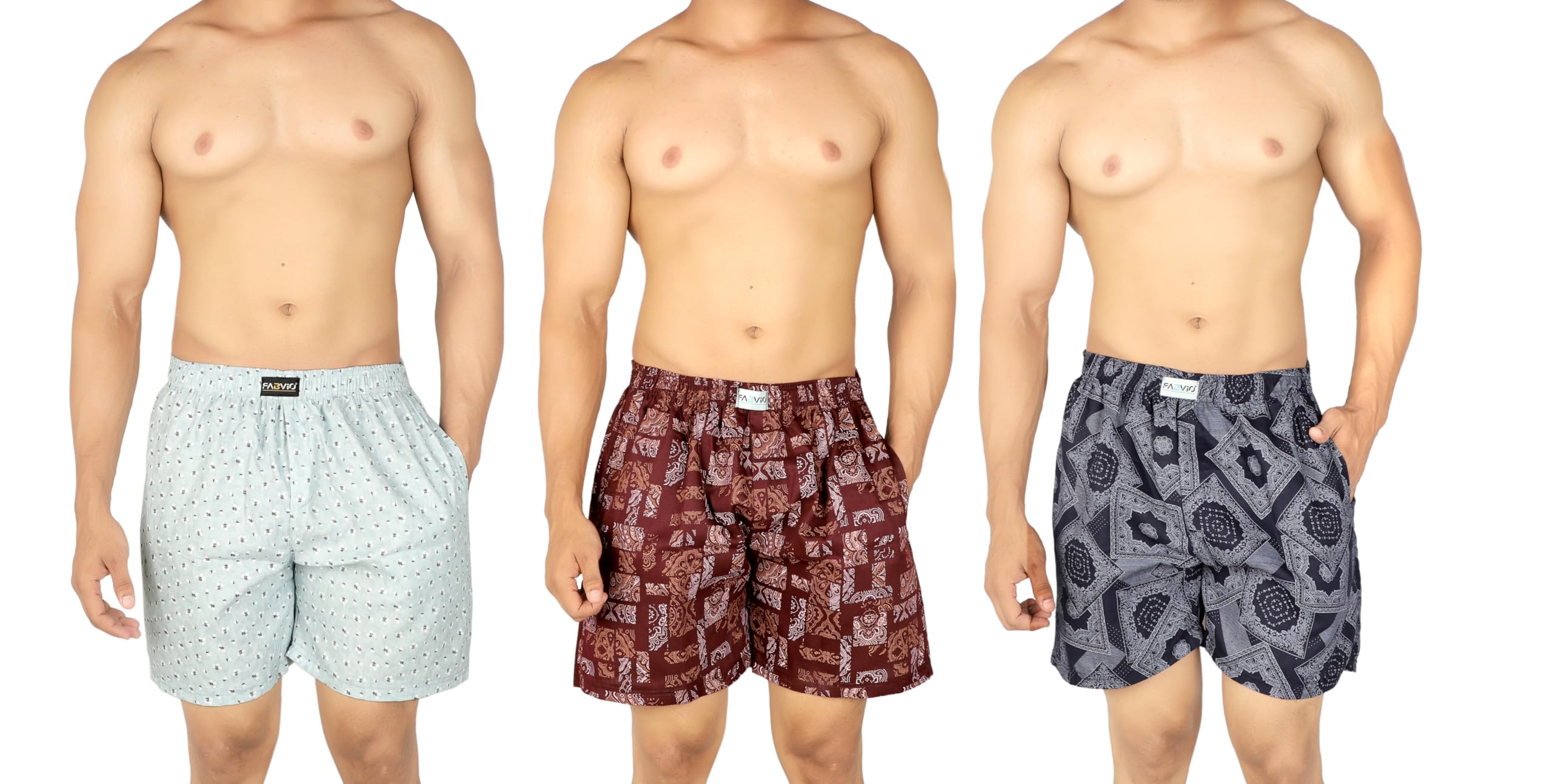 FABVIO PLUS Men's Cotton Printed Regular Boxer Shorts Set of 3 (Box-C-E-G)
