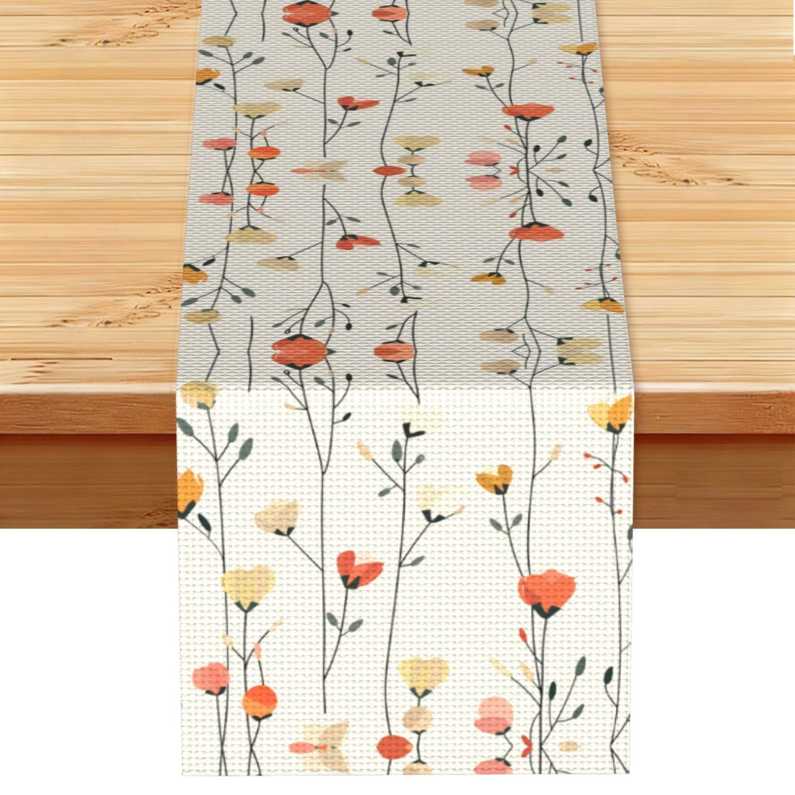 Fresh Red Yellow Blooms Printed Table Runner 13 x 72, Wrinkle Resistant Decor for Dining Table Coffee Table Fireplace