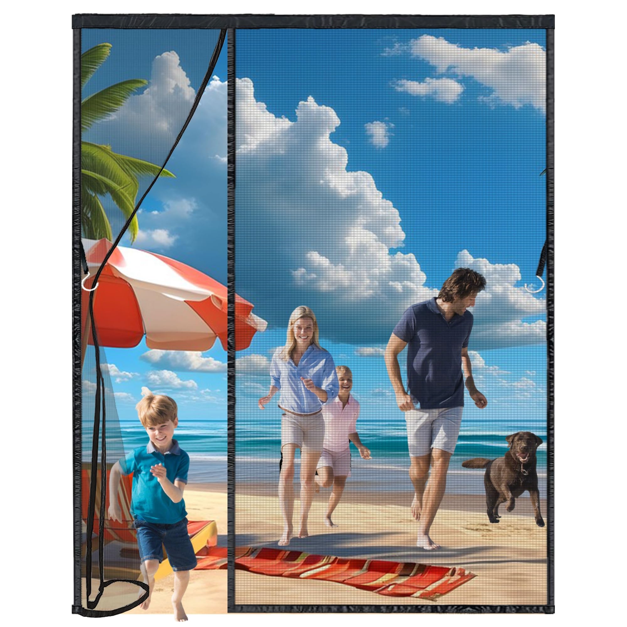 Magnetic Fly Screen Door, 200x140cm Left Right Side Universal Opening Heavy Duty Fly Door Screen Mesh with Powerful Magnets and Full Frame Magic Tape,Automatically Closes Curtain Black