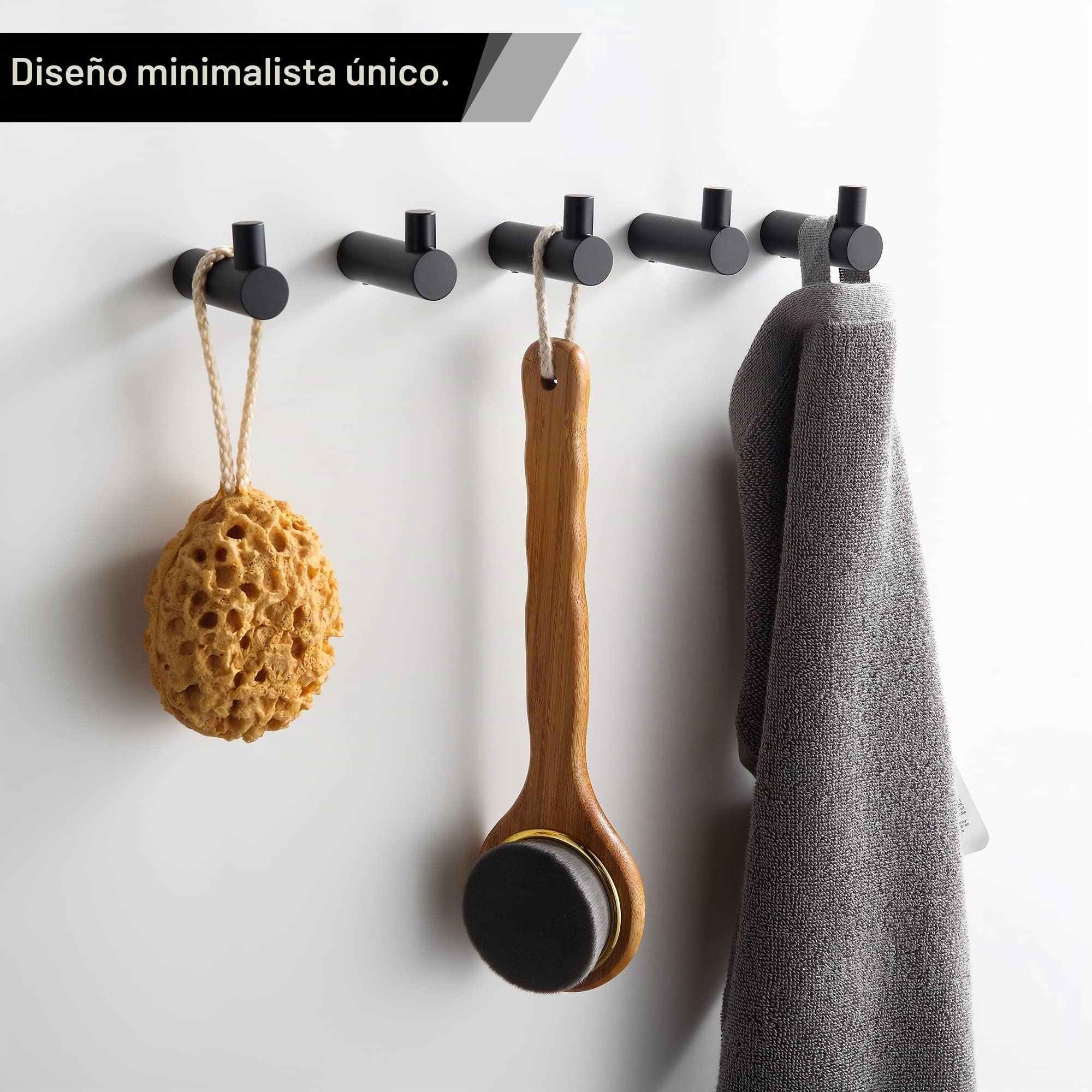 BVL Ganchos de toalla negros, 5 paquetes de ganchos para abrigos montados en la pared, 304 ganchos de acero inoxidable para baño y cocina
