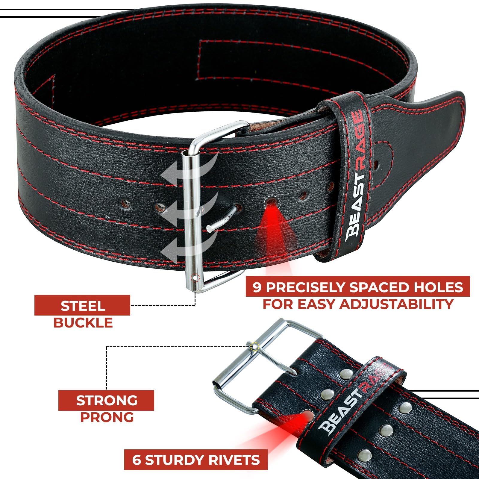 Cintura Sollevamento Pesi BEAST RAGE - In Pelle 5 Mm, Larghezza 10 Cm, Supporto Fino A 600 Lbs - Per Powerlifting E Palestra