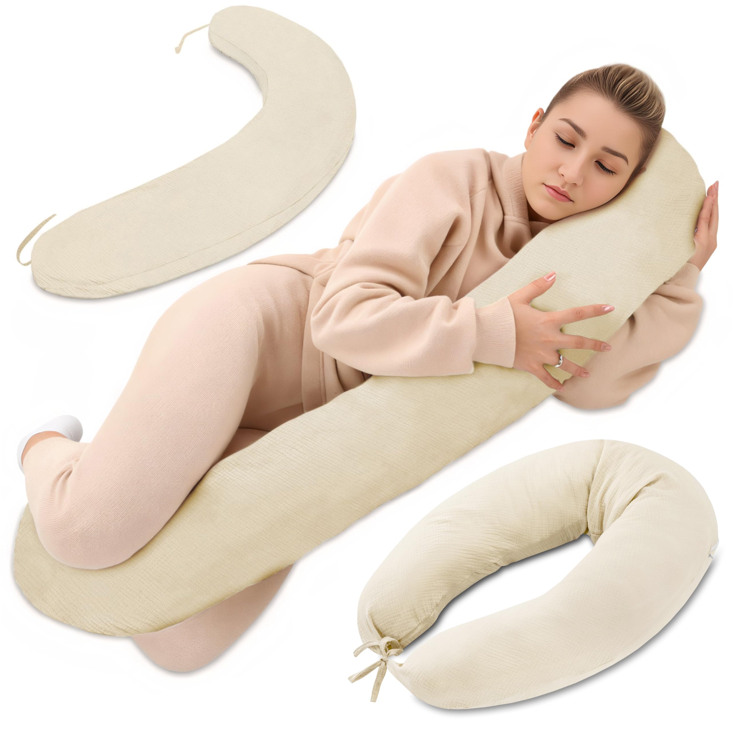 Totsy Baby Cojin Lactancia y Embarazo 190cm – Almohada para Dormir de Lado Descanso y relajación Ideal para futuras mamás Forma en C Muselina