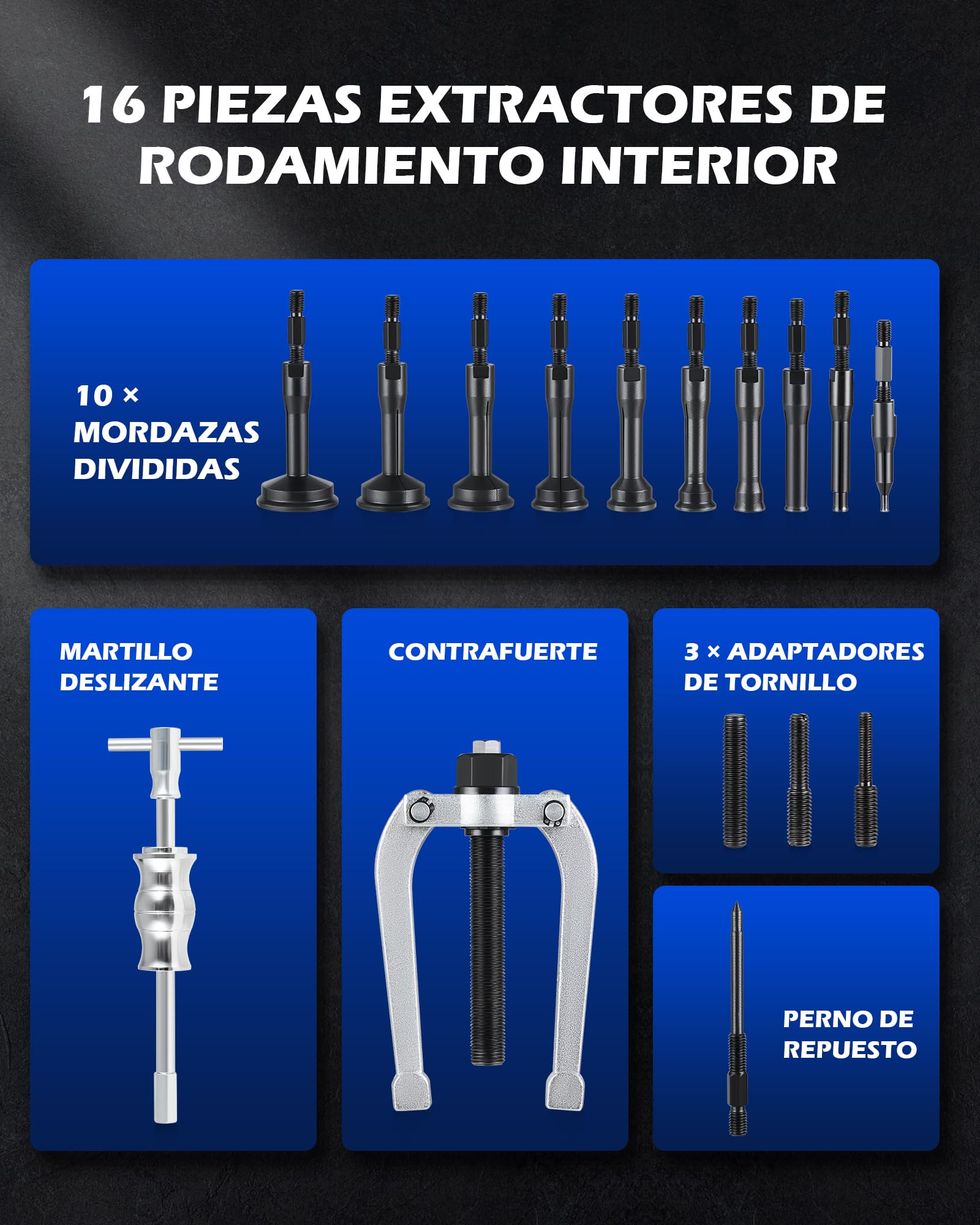 Orion Motor Tech 16 Extractores de Rodamiento Interior Herramienta de Extracción de Rodamientos Interna para Coches