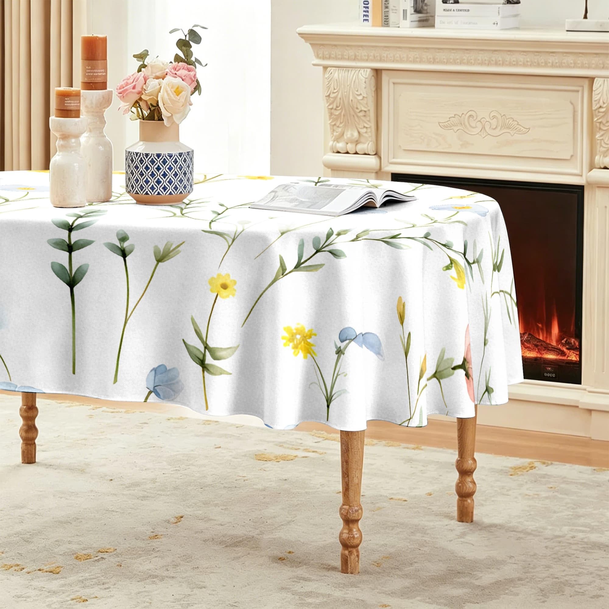 Wildblumen Ovale Tischdecke Abwaschbar 160x220 cm