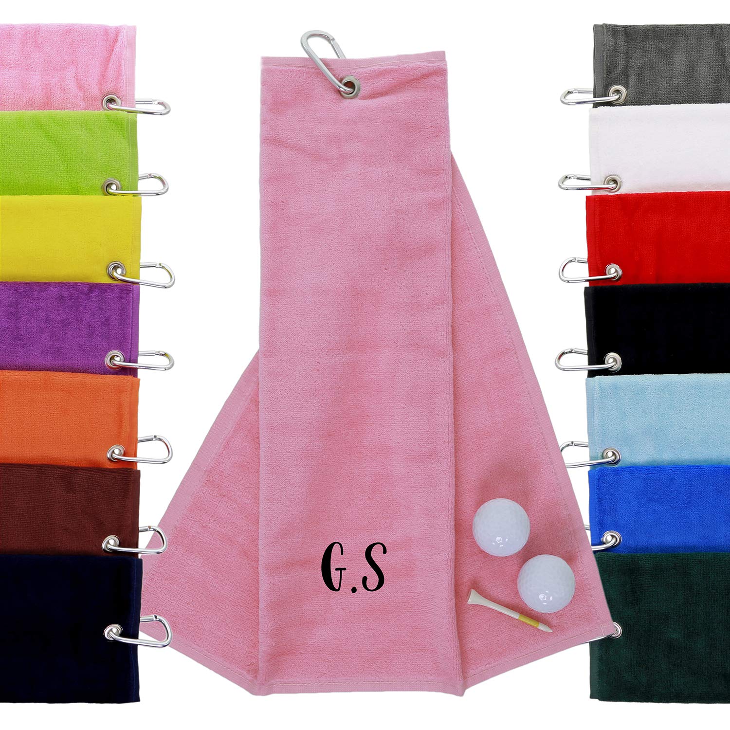 aztex Personalised Tri-Fold Golf Towel, 550gsm, Pink