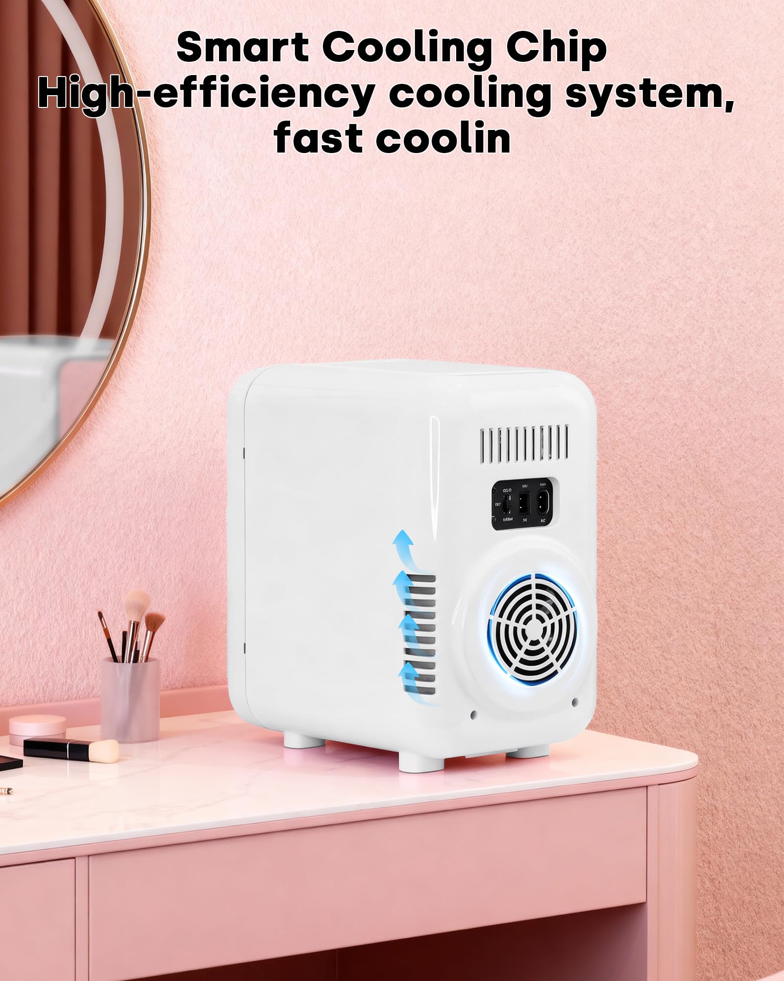 Enventor Mini Fridge 6L/ 8 Can, Skincare Fridge With Dimmable LED Light Mirror, AC+12V DC Power Cooler & Warmer for Bedrooms, Home, Car/Cosmetics, Skin Care and Food, White — view 6