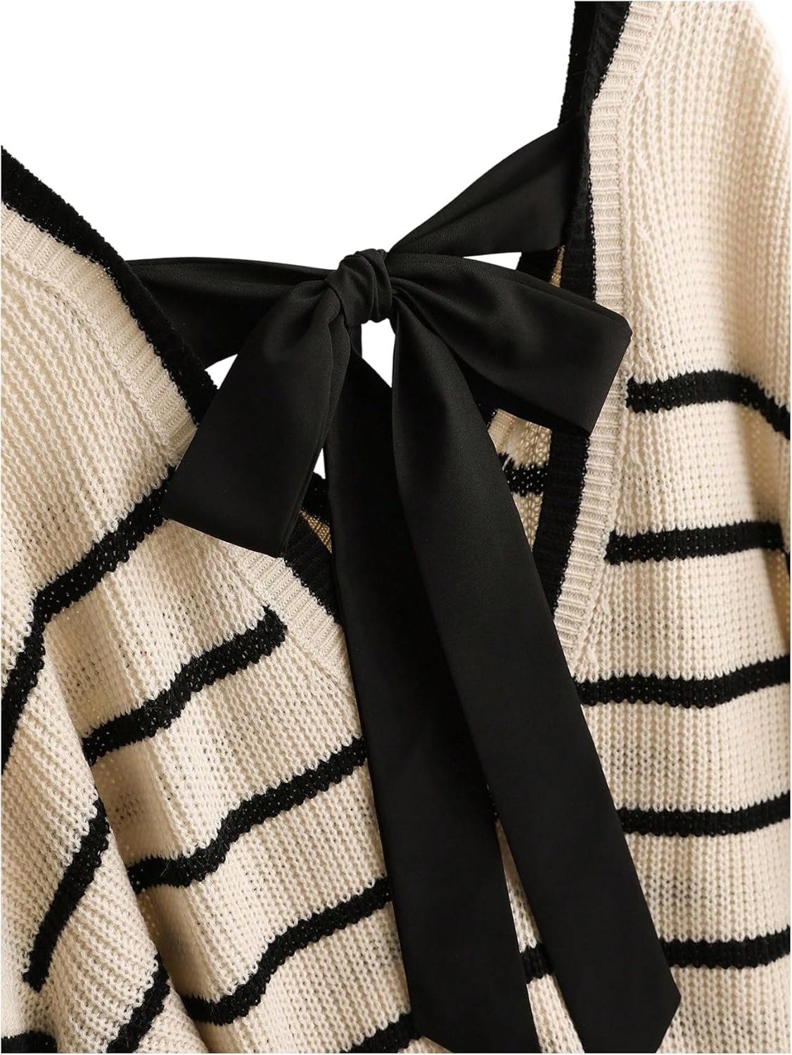 SOLY HUX Women's Plus Size Bow Sweater, Striped Sweater with Bows Back, Off The Shoulder Knit Tops Fall Clothes - Image 5