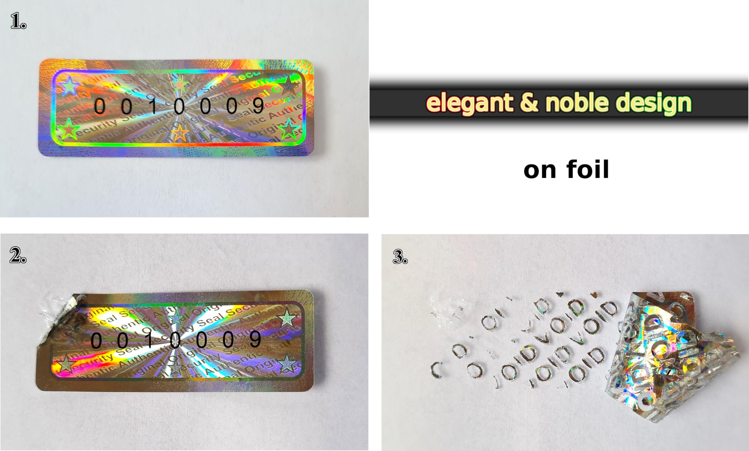 1000 stuks - 3D hologram-zegel met serienummer - 50 x 18 mm zilver glanzend - veiligheidszegel, kwaliteitszegel, veiligheidsetiketten, zelfklevend etiket, zeeletiketten