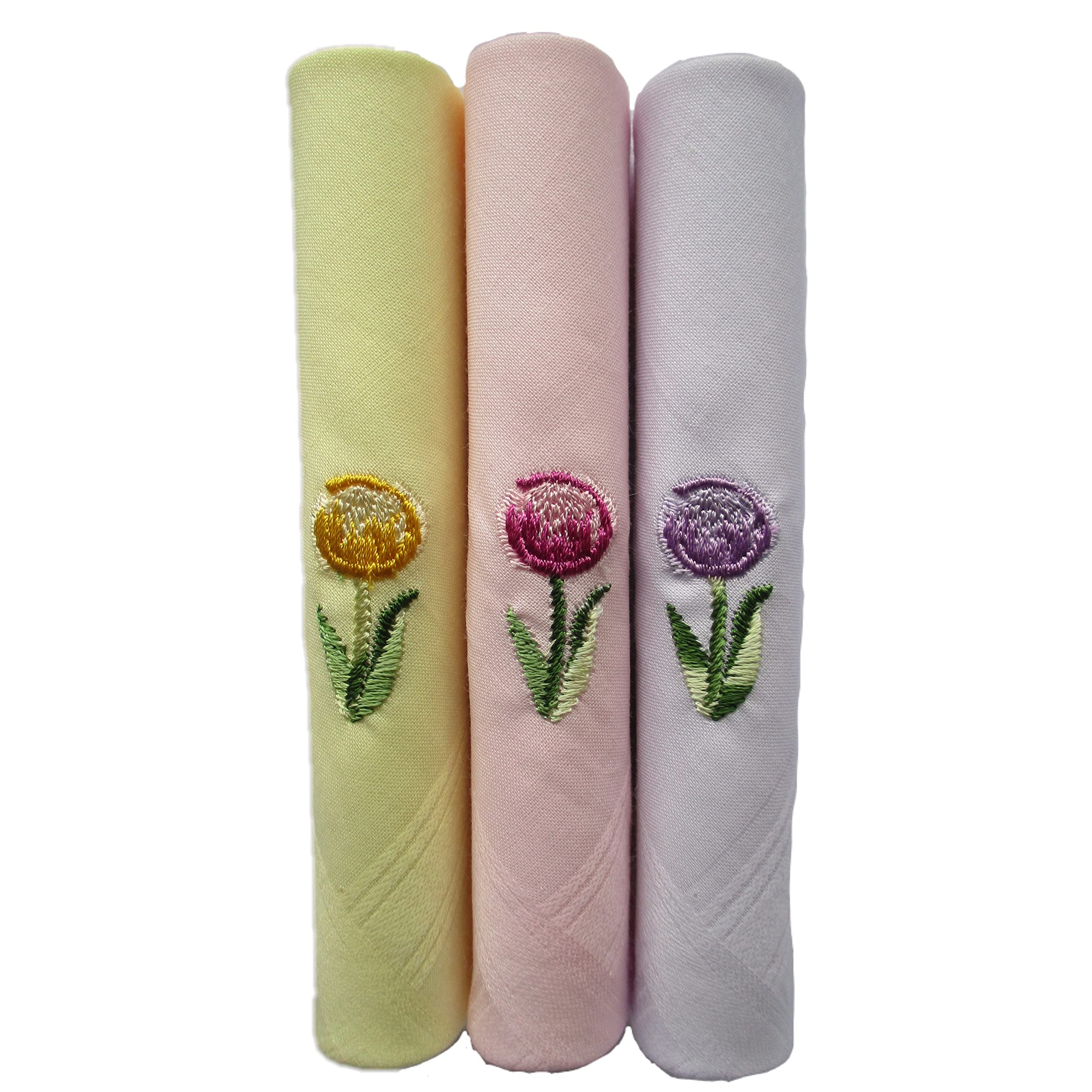 Ladies Embroidery 100% Cotton Handkerchiefs Pack of 3 480/01 C/C-image-18