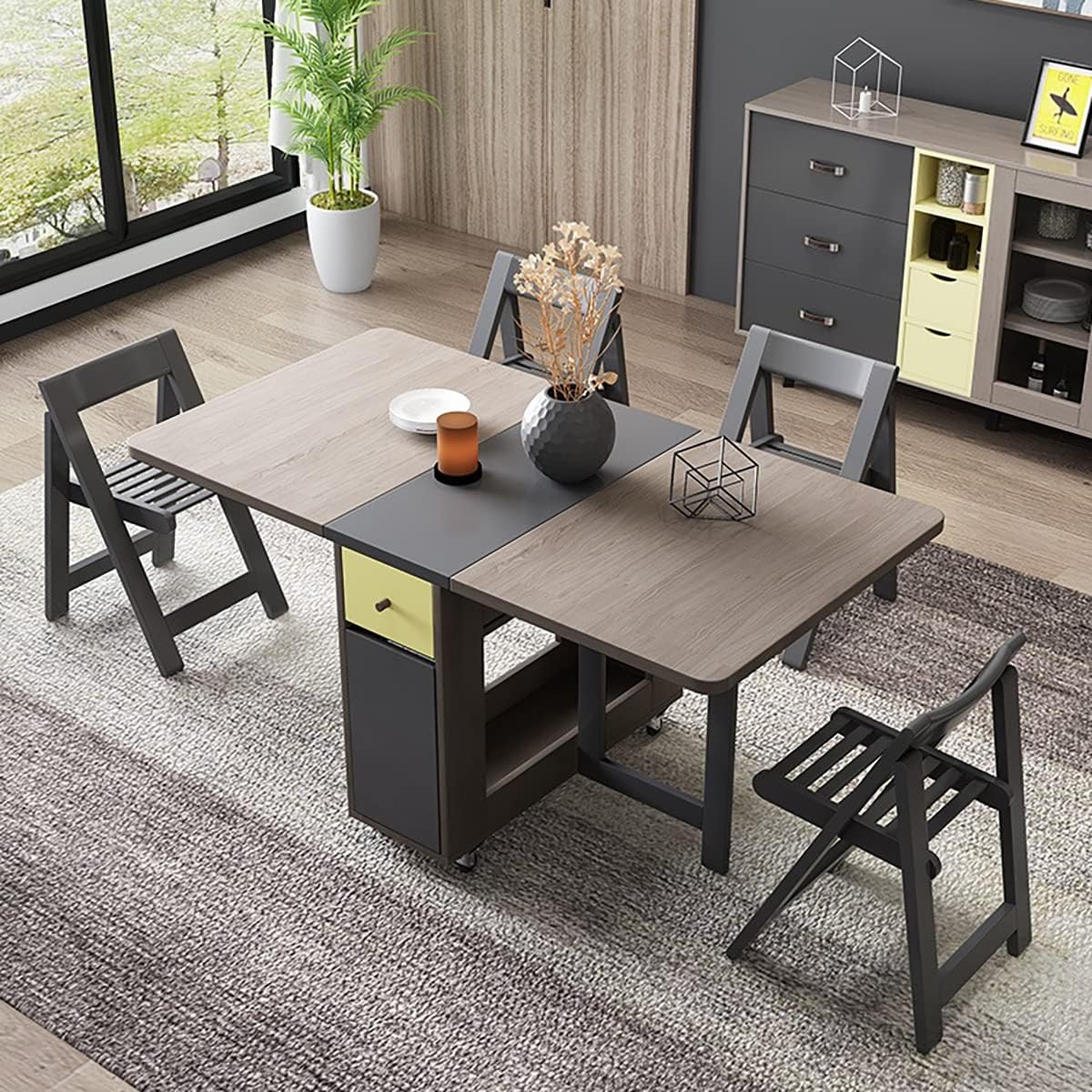 Rukulin Drop Leaf Table with 4 Wheels and 2 Storage