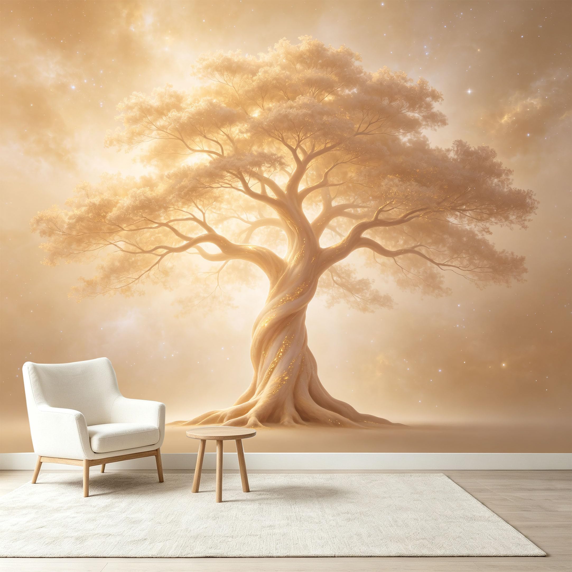 Custom Size Wall Murals Cosmic Ancient Tree Nebula Energy Giant Tree Wall Decor Self-Adhesive Wall Fabric Removable Wallpaper Wall Decor for Living Room Bedroom Bathroom