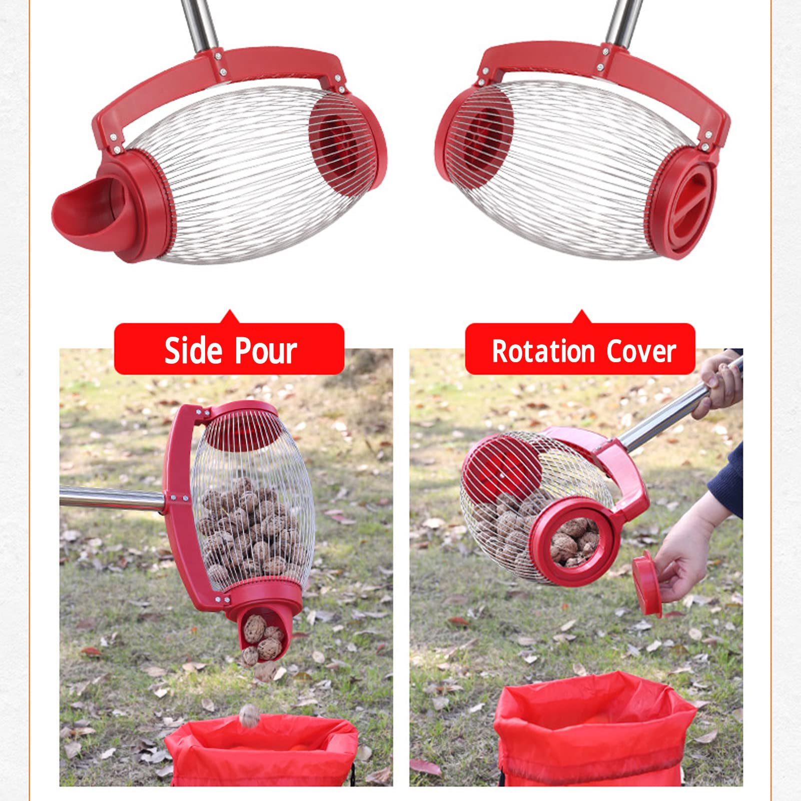 Bewinner Raccoglitore di Ghiande e Noci - Rullo Superiore Manuale per Raccogliere Noci, Castagne e Foglie, Utensile da Giardino Resistente