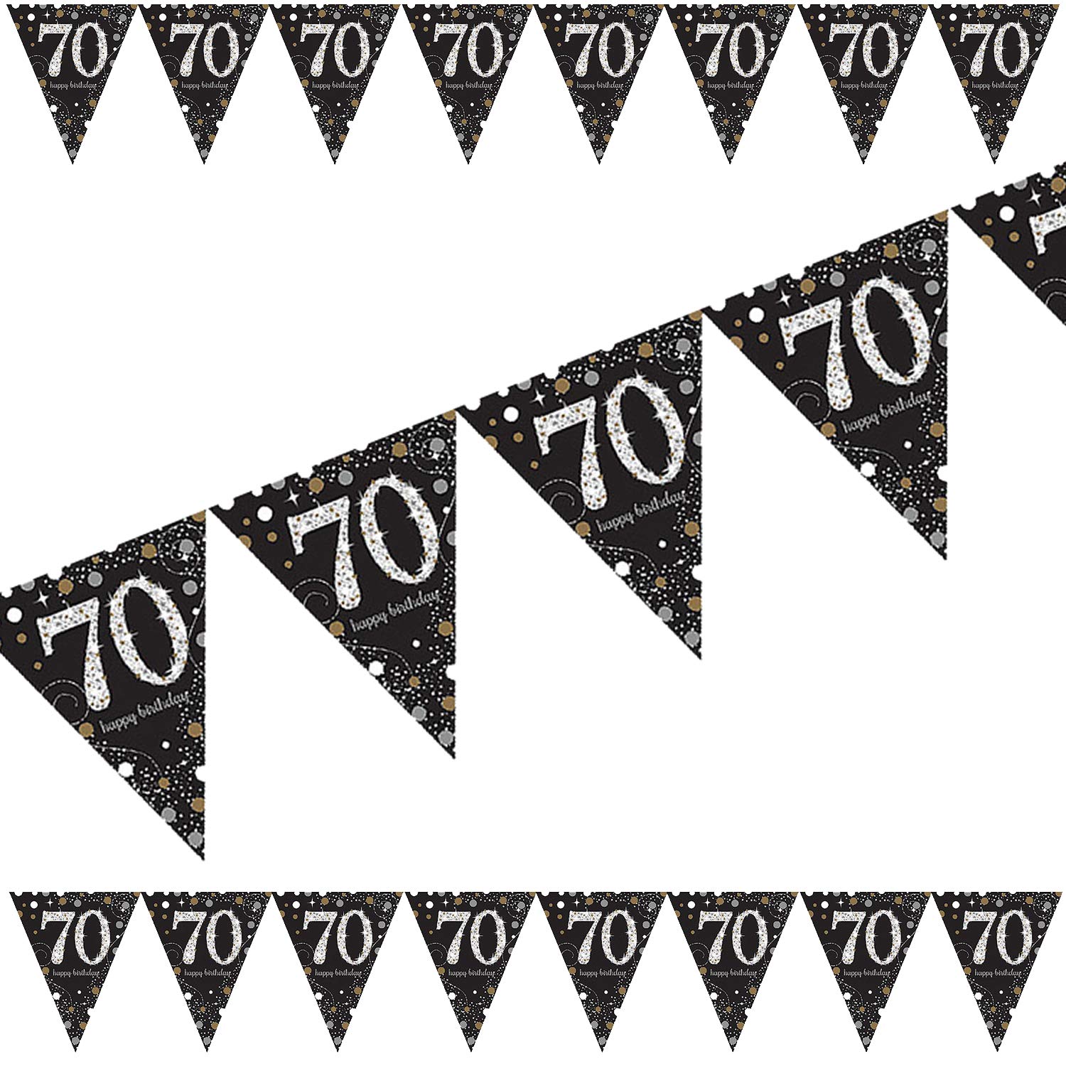 Florsol Wimpelkette „70“ – 4 M Lang, Pink-Silber-Schwarz, Glitzer-Deko Für 70. Geburtstag