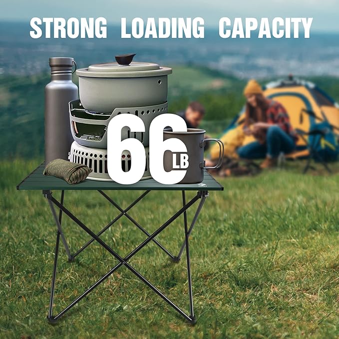 VILLEY Folding Camping Table, Portable Camp Table, Ultralight Aluminum Compact Side Table, Foldable Lightweight Table with Carry Bag for Outdoor Cooking, Picnic, Beach, Travel, Indoor - Green