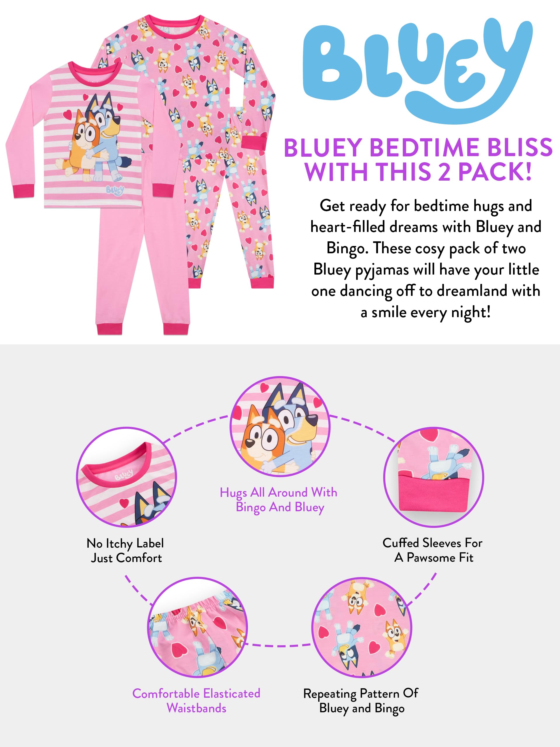 Pyjamas Bleus | Pack de 2 Pyjamas Fille | Ensembles de Pyjamas pour Filles | 18 Mois et 8 Ans