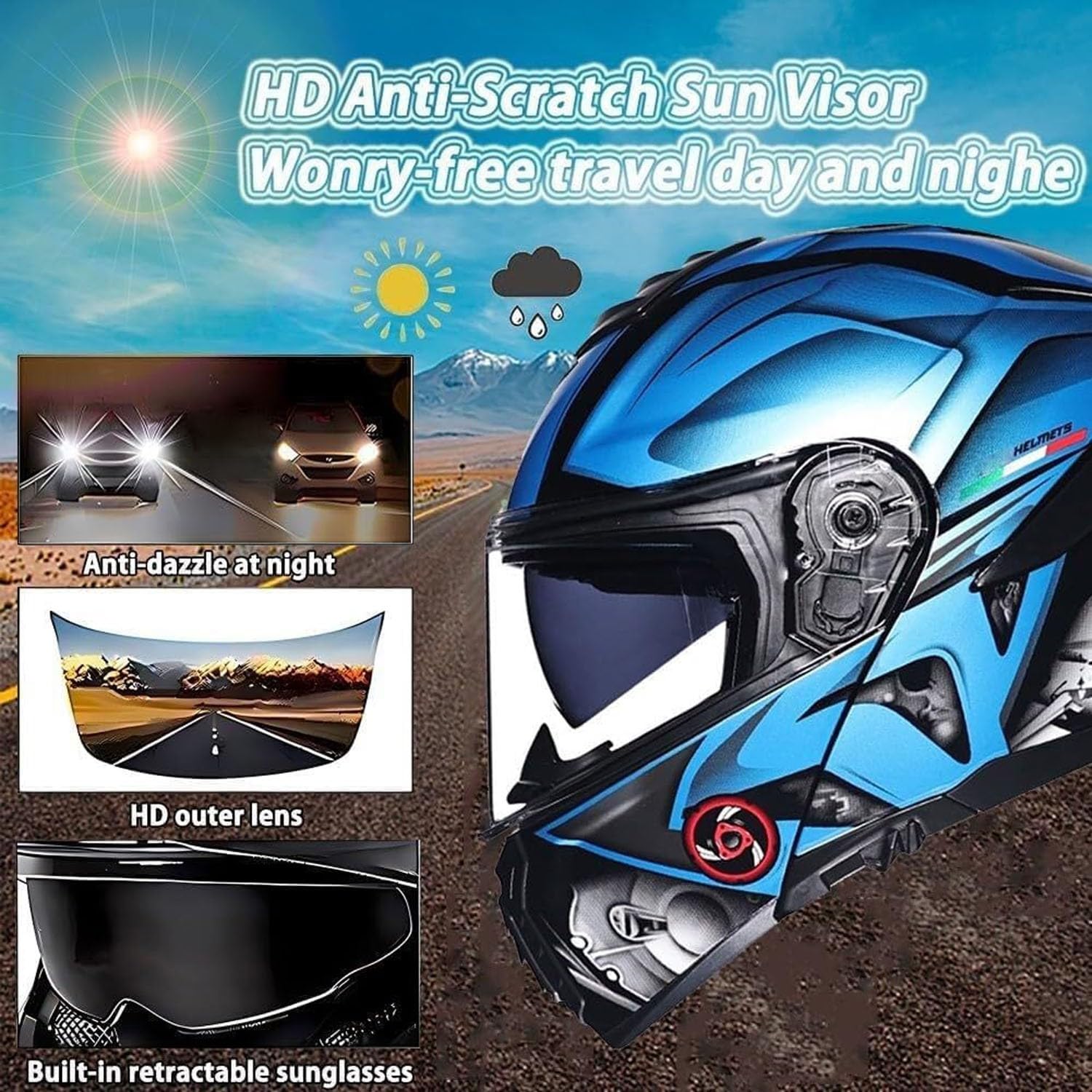 Integrierter Motorrad Klapphelm DOTECE Zertifiziert Modularer Integralhelme Motorrad Schutzhelm Mit Doppelvisier Roller Helm Motocross Helm Für Männer Und Frauen