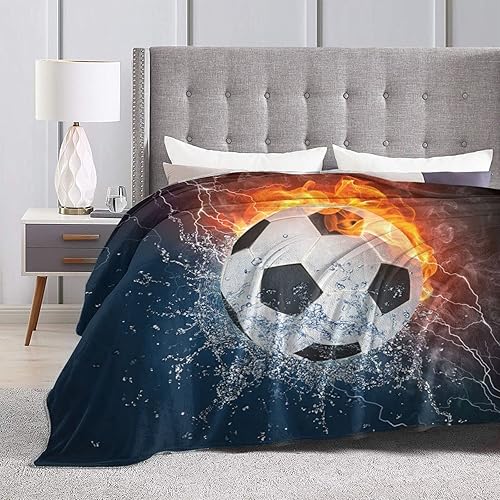 Miniatura 5 de Perinsto Manta de balón de fútbol en fuego y agua, ultra suave y cálida para todas las estaciones, juego de fútbol, manta decorativa de forro polar