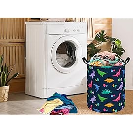 ACMUUNI 19.7 Inch Round Dinosaur Pattern Laundry Clothes Hamper Laundry Basket with Handles,Storage Organizer Bins Laundry Gift Basket for Room, Bedroom Decor