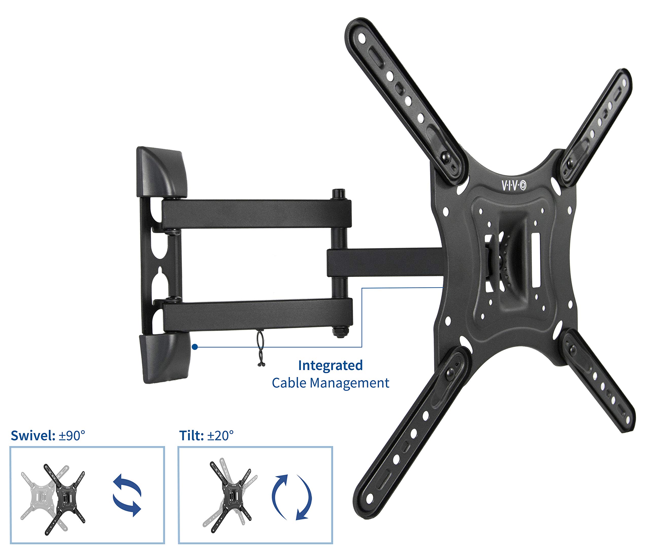 VIVO Supporto da parete per TV con schermo da 23" a 55", inclinabile e ripiano per intrattenimento, per AV/DVD, nero, VWSF1