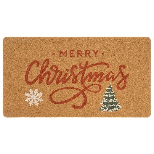 FGSS Winter Welcome-Doormat Outdoor-Entrance Pine Trees Red Letter Coir-Non-Slip Mat Seasonal Decor Christmas Front Door Mat