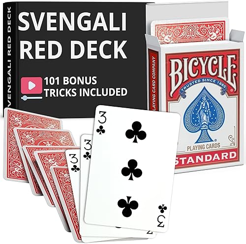 Miniatura 20 de Ted's Sterling Magic Precision Red Rider Back Bicicleta Svengali Deck con instrucciones para más de 100 trucos (6 de clubes)