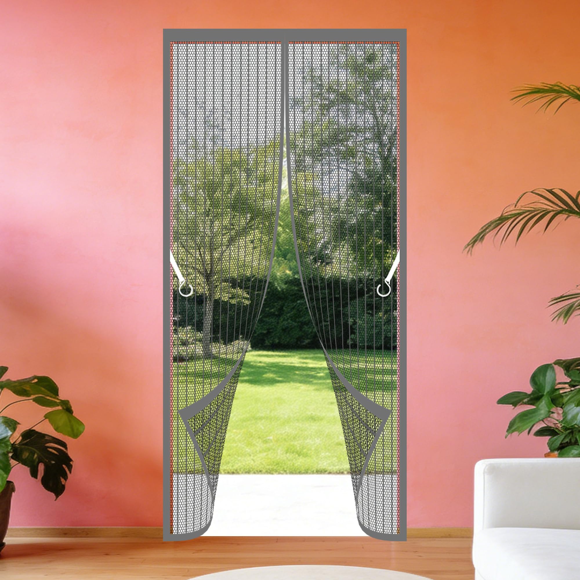 Magnetic Door Curtain 90 x 260 cm Hands Free Closing Mosquito Proof Door Curtains Keep Fresh Air in Bugs Out for Living Room, Bedroom, Patio, Grey