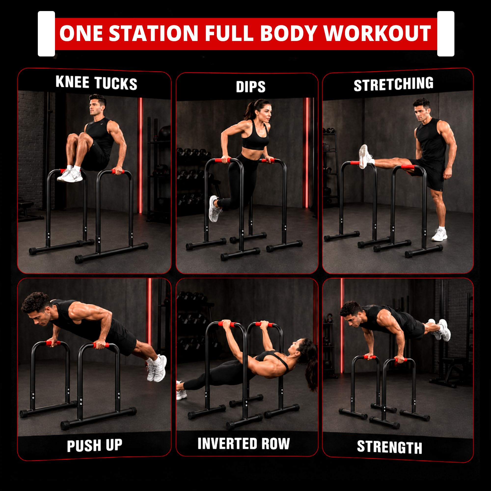 Max Strength Pro Dips Bar do dipów, podciągów nóg, Push Up i innych, wytrzymały materiał żelazny z szerokim wyściełanym uchwytem wysokość 70 cm, szerokość 60 cm, stopa 42 cm waga użytkownika do 120 kg sprawdzona bezpieczeństwo