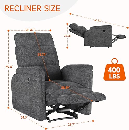 Miniatura 2 de Vesgantti Silla reclinable, silla reclinable eléctrica ergonómica con carga USB, pequeña silla reclinable eléctrica para adultos de 400 libras,