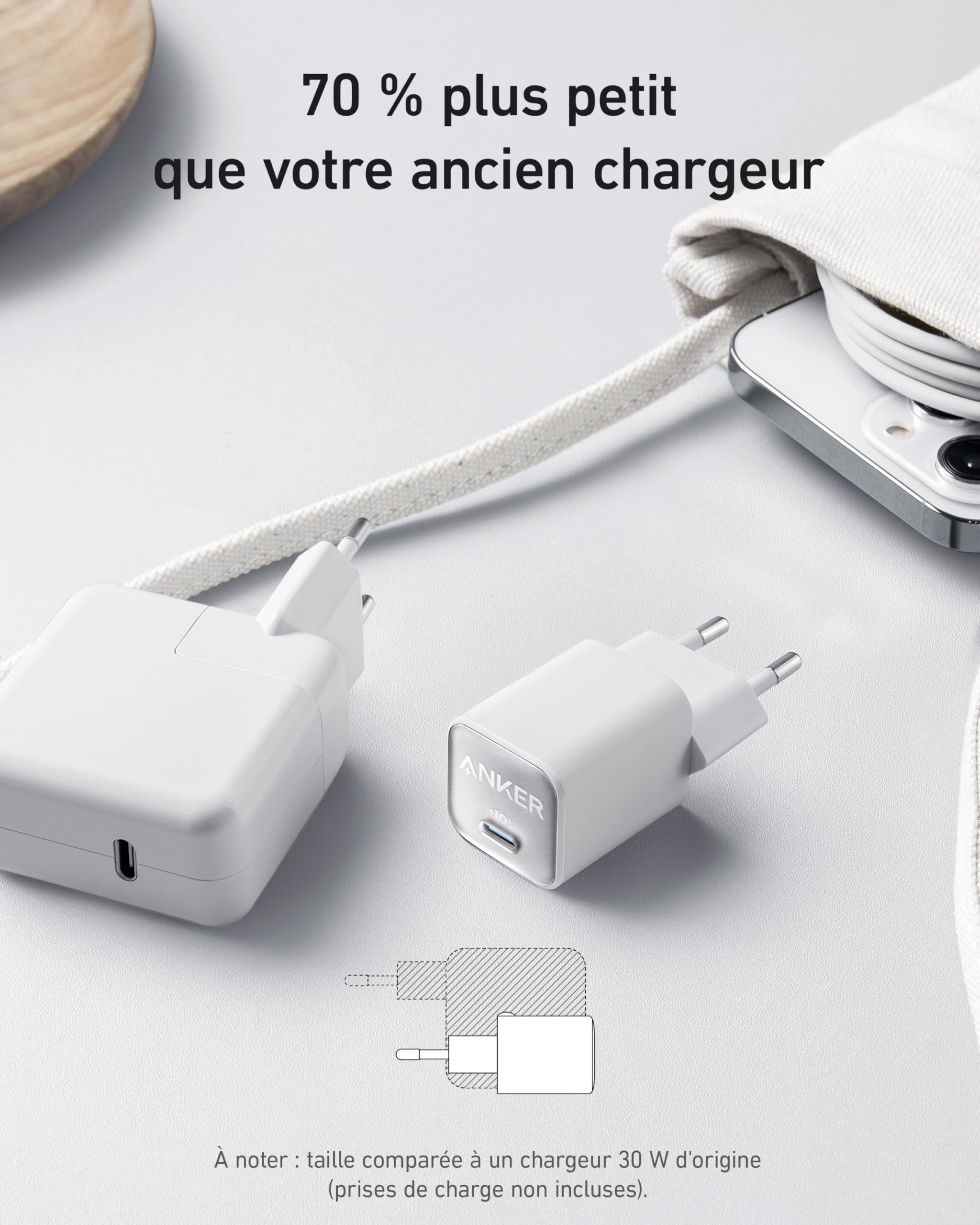 Anker Chargeur iPhone USB C 30 W (Nano3 511), GaN PIQ 3.0 PPS, Compatible avec IPhone 17 Plus/iPhone 17 Pro Max/16/15/14/13/13, Galaxy, Pixel 4/3, iPad (câble Non Inclus)